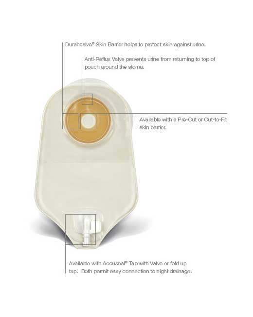 Convatec ActiveLife 1-Piece Urostomy Pouch qith Accuseal Tap Durahesive Barrier - 10 per box, 19MM - 64MM (3/4" - 1 3/4"), TRANSPARENT - NO TAPE