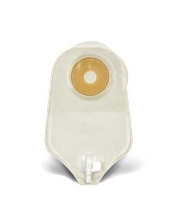 Poche d'urostomie monopièce ActiveLife de Convatec avec robinet Accuseal et protecteur cutané Durahesive - 10 par boîte, 38 mm (1½"), TRANSPARENTE - AVEC ADHÉSIF