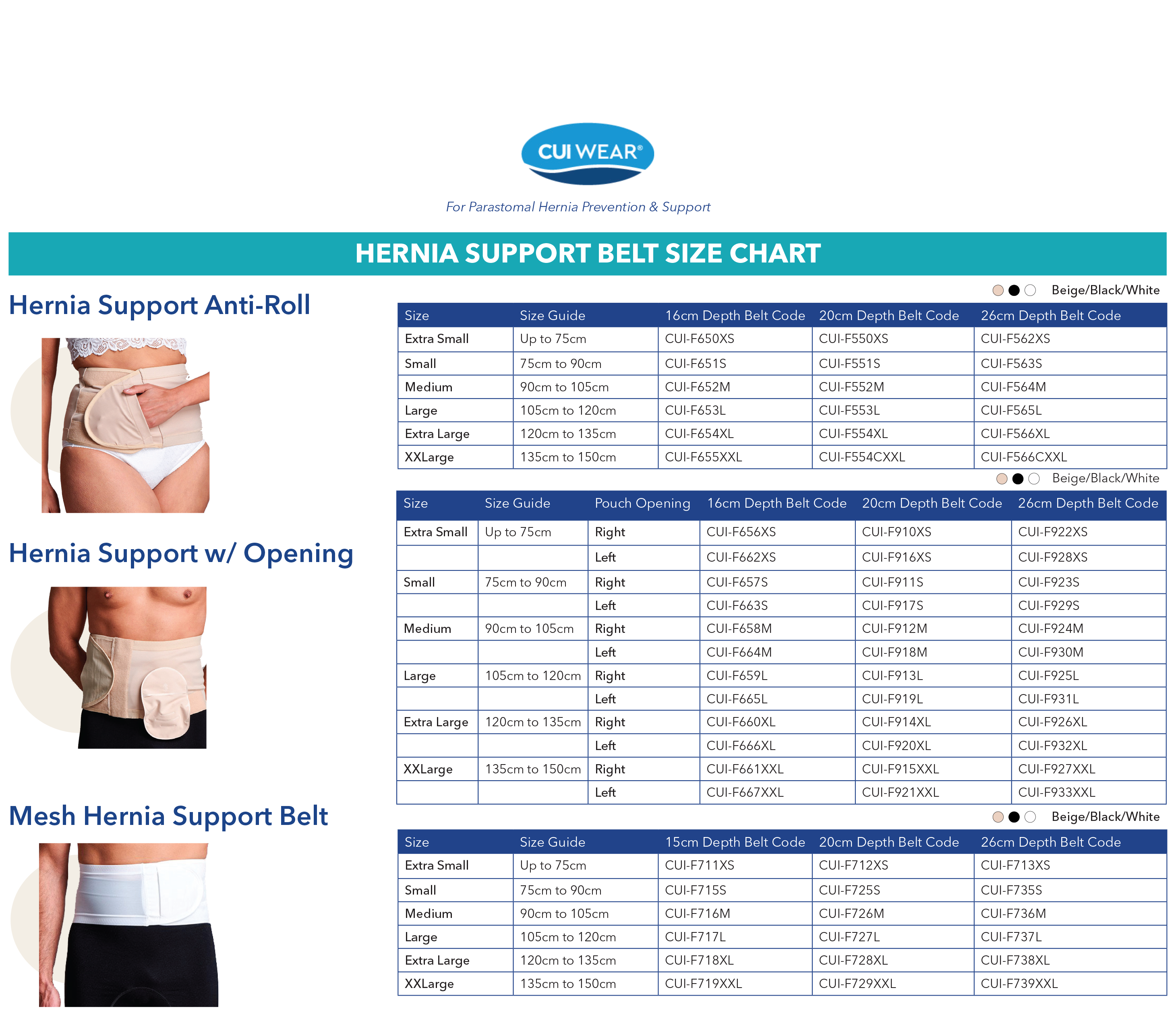 CUI Unisex Anti Roll Wraparound Ostomy Hernia Support Belt - 26cm/10inch - 1 each, 26 CM / 10 INCH, XSMALL - BEIGE - NO OPENING - 0