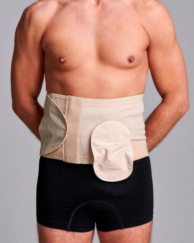 CUI Unisex Adjustable Hole Anti Roll Ostomy Hernia Support Belt - 20cm/8inch - 1 each, XSMALL, LEFT - BEIGE - WITH POUCH OPENING