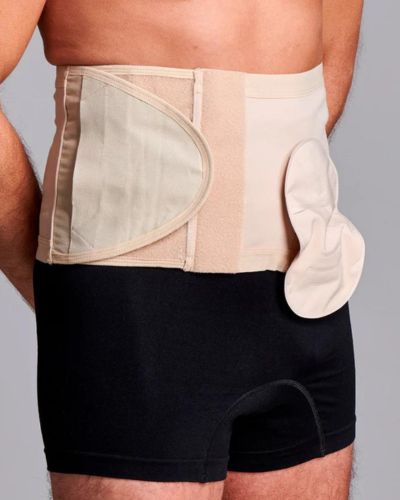 CUI Unisex Adjustable Hole Anti Roll Ostomy Hernia Support Belt - 20cm/8inch - 1 each, LARGE, LEFT - BEIGE - WITH POUCH OPENING - 0