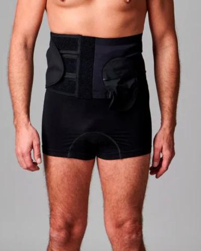 CUI Unisex Adjustable Hole Anti Roll Ostomy Hernia Support Belt - 20cm/8inch - 1 each, XXLARGE, LEFT - BLACK - WITH POUCH OPENING
