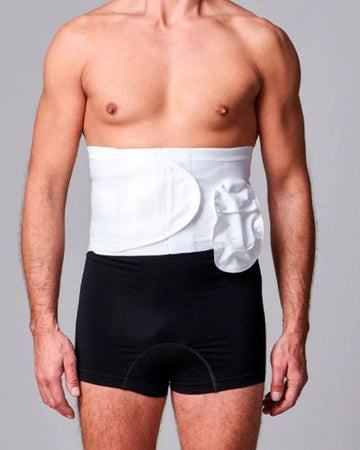 Ceinture de soutien réglable unisexe CUI pour stomie et hernie, anti-enroulement, avec trou - 16 cm/6 pouces - 1 pièce, TRÈS GRANDE, GAUCHE - BLANC - AVEC OUVERTURE POUR POCHE