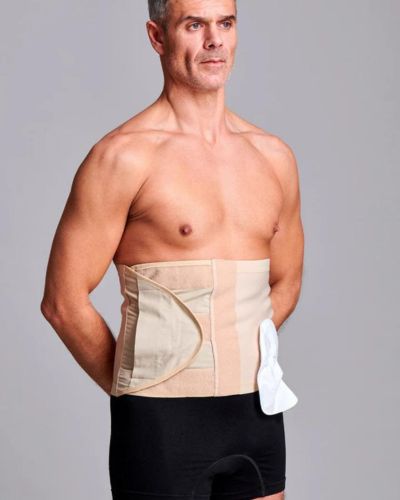 CUI Unisex Adjustable Hole Anti Roll Ostomy Hernia Support Belt - 26cm/10inch - 1 each, XLARGE, LEFT - BEIGE - WITH POUCH OPENING - 0
