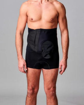 CUI Unisex Adjustable Hole Anti Roll Ostomy Hernia Support Belt - 26cm/10inch - 1 each, SMALL, LEFT - BLACK - WITH POUCH OPENING