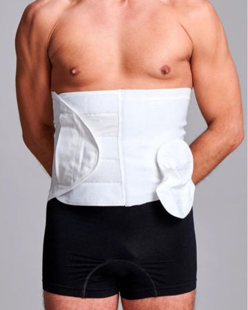 Ceinture de soutien unisexe CUI réglable avec trou anti-roulis pour hernie stomale - 26cm/10inch - 1 unité, GRANDE, GAUCHE - BLANC - AVEC OUVERTURE DE POCHE
