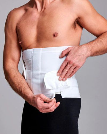 Ceinture de soutien unisexe CUI réglable avec trou anti-roulis pour hernie stomale - 26cm/10inch - 1 unité, GRANDE, GAUCHE - BLANC - AVEC OUVERTURE DE POCHE - 0