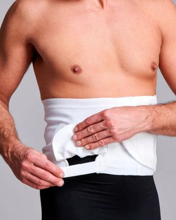 Ceinture de soutien unisexe réglable anti-roulis pour hernie stomale CUI - 16cm/6inch - 1 unité, TTP, DROITE - BLANC - AVEC OUVERTURE POUR POCHE