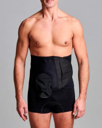 CUI Unisex Adjustable Hole Anti Roll Ostomy Hernia Support Belt - 26cm/10inch - 1 each, XSMALL, RIGHT - BLACK - WITH POUCH OPENING