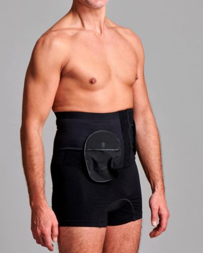 CUI Unisex Adjustable Hole Anti Roll Ostomy Hernia Support Belt - 26cm/10inch - 1 each, LARGE, RIGHT - BLACK - WITH POUCH OPENING - 0
