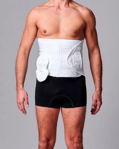 CUI Unisex Adjustable Hole Anti Roll Ostomy Hernia Support Belt - 26cm/10inch - 1 each, XLARGE, RIGHT - WHITE - WITH POUCH OPENING