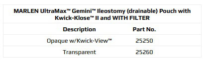 Marlen UltraMax Gemini 2-Piece Drainable Pouch with Kwick-Klose II Fastener - 10 per box, OPAQUE WITH KWICK-VIEW, WITH FILTER