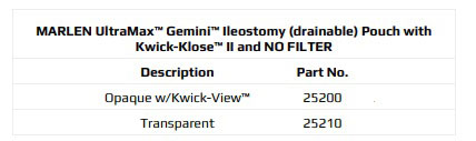 Marlen UltraMax Gemini 2-Piece Drainable Pouch with Kwick-Klose II Fastener - 10 per box, TRANSPARENT, WITH FILTER