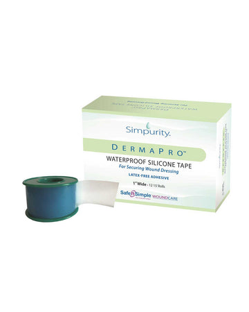 Ruban adhésif imperméable en silicone pour cicatrices Safe n Simple DermaPro 15'x2" - 1 rouleau - 0