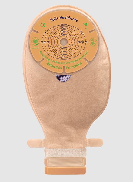 Salts Confidence Natural ADVANCE 1-Piece drainable pouch with Flexifit and Aloe - 30 units per Box, 13-90MM (1/2"-3 1/2"), LARGE, BEIGE WITH TRANSPARENT OVERLAP