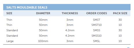 Salts Secuplast Mouldable Seals, LARGE, 100MM X 3MM, (30/BOX) - 0